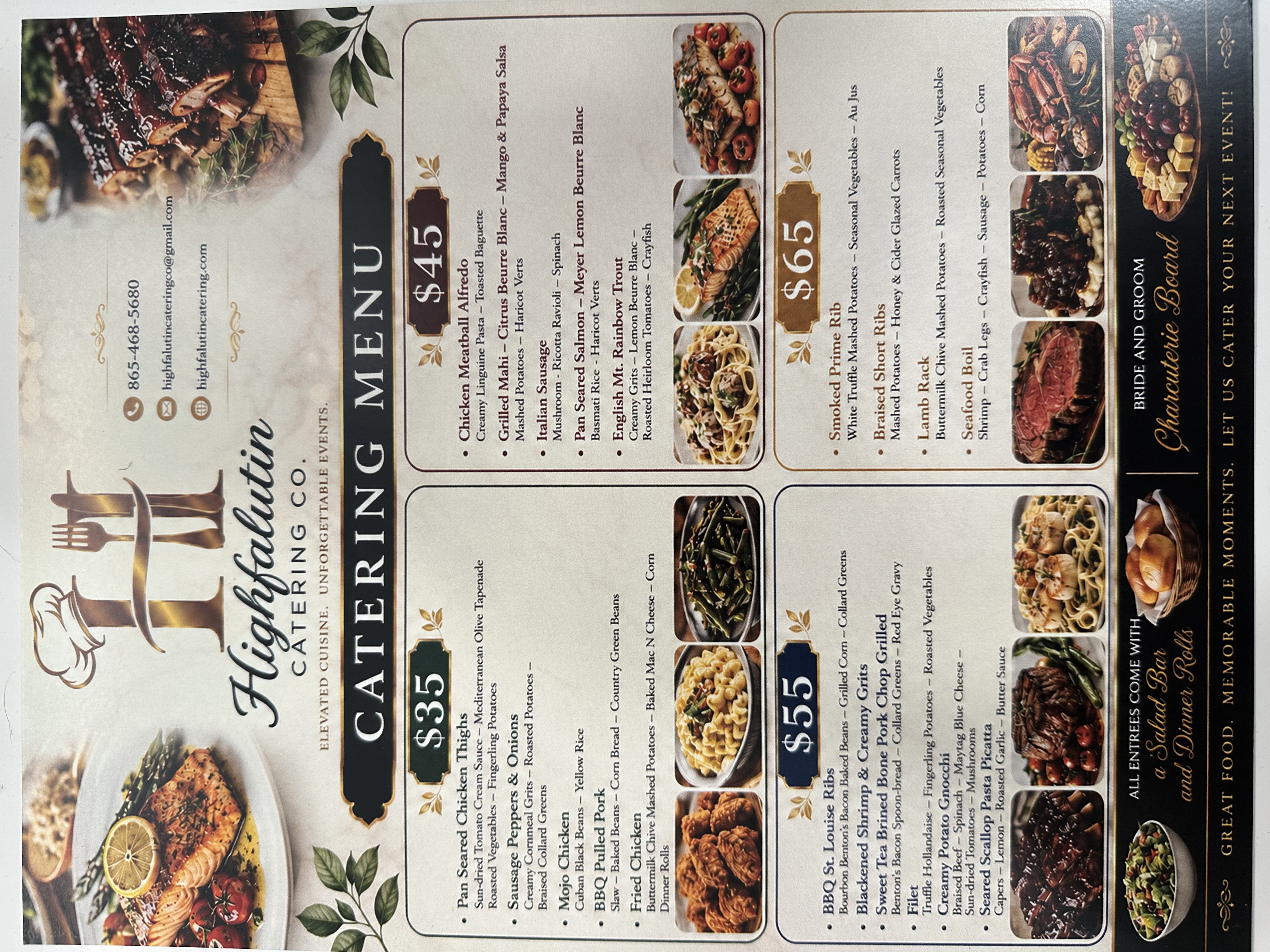 Highfalutin Catering Sample Menu